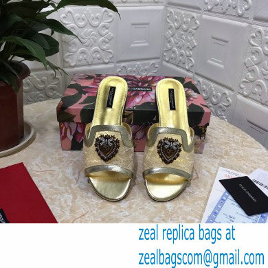Dolce  &  Gabbana Lace Sliders Gold with Devotion Heart 2021